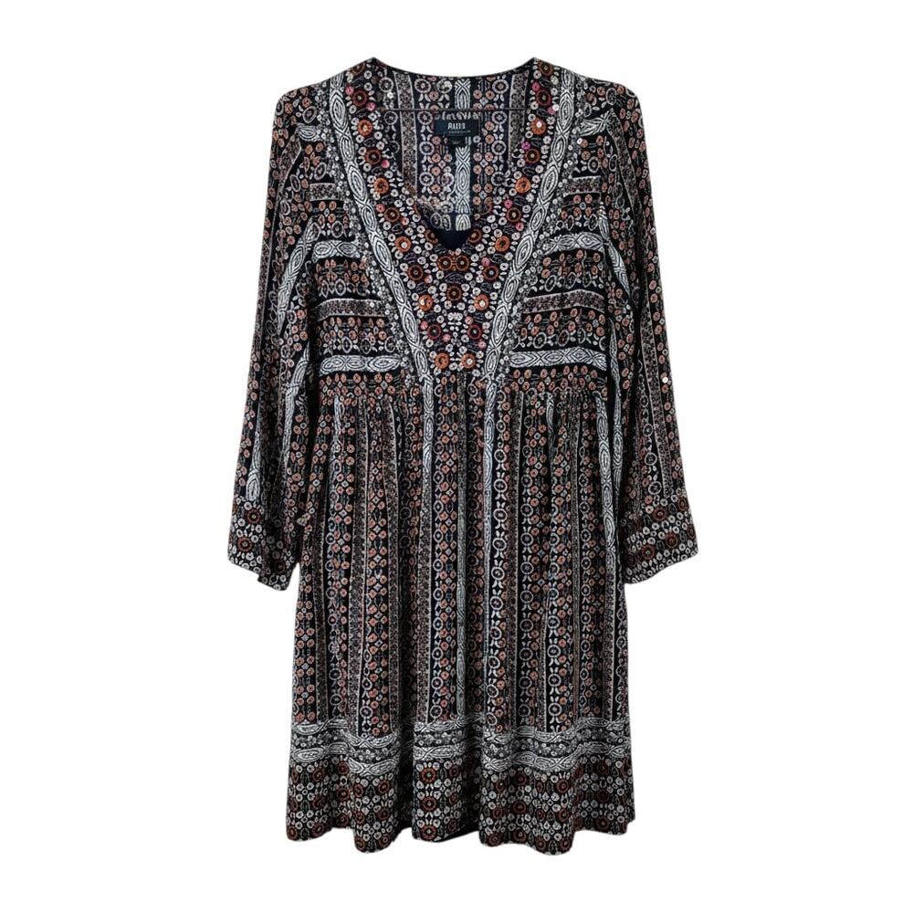 Maeve by Anthropologie (NWT) Black floral print dress with v-neckline beaded emb